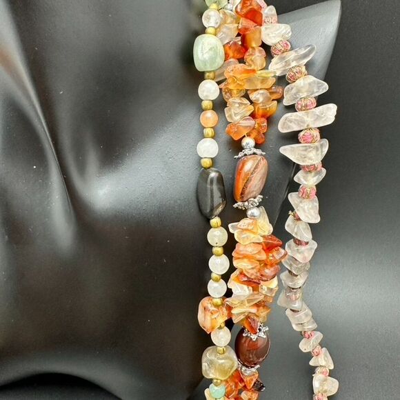 Three Vintage Gemstone Beaded Necklaces - Agate Jasper Quartz?? - Picture 4 of 7